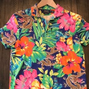 Colorful Hawaiian print polo